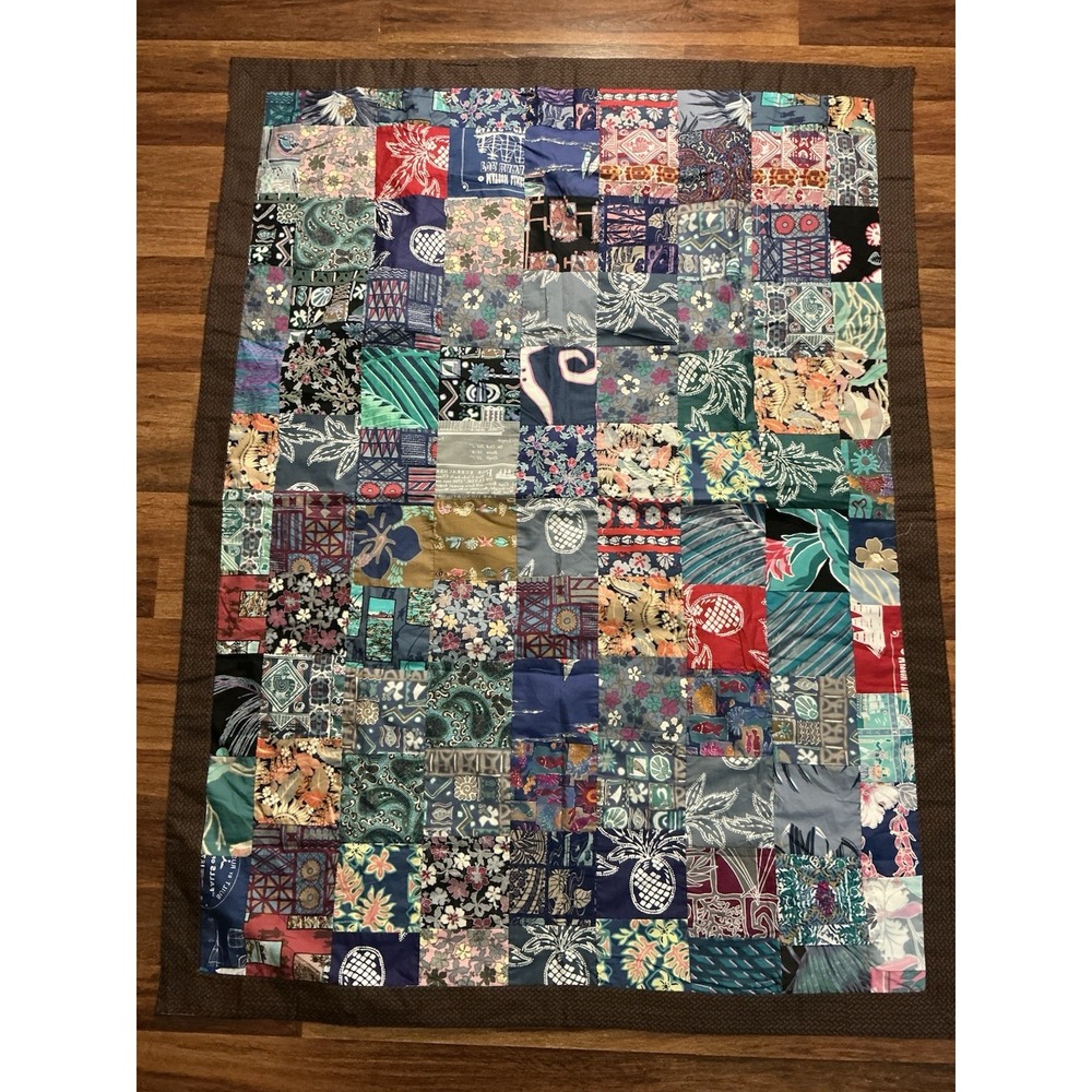 Handmade Patchwork Thin Quilt Eclectic Mix Fabric Brown Floral Border 58" X 44"